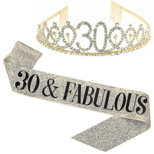 Conjunto de tiara y banda con estampado de letras y diamantes de imitación brillantes para mujer, suministros para fiesta de cumpleaños