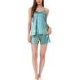 thumbnail image 2 of Conjunto de Lounge de Satén para Mujeres INSPIRE CHIC, Camiseta Sin Mangas, Ropa de Noche, Pijamas, Talla XS, Verde Amarillo Floral, 2 of 6