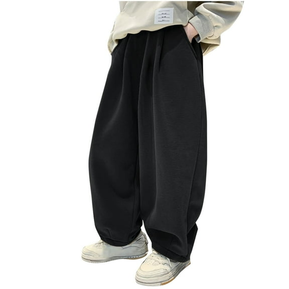 AIEOTT Boys' Fleece Sweat Pants Loose Open Bottom Straight Leg Pants Running Athletic Pants Sweatpants for Kids with Deep Pockets