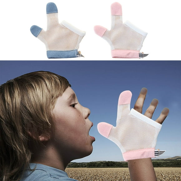 Xihbxyly Guantes para Chuparse El Dedo, Material Suave y Transpirable, Protector de Dedos para Evitar El Hábito, Pulsera Ajustable, Fácil de Limpiar, Uso Prolongado, 1 Par, Ideal para Jugar y Dormir.