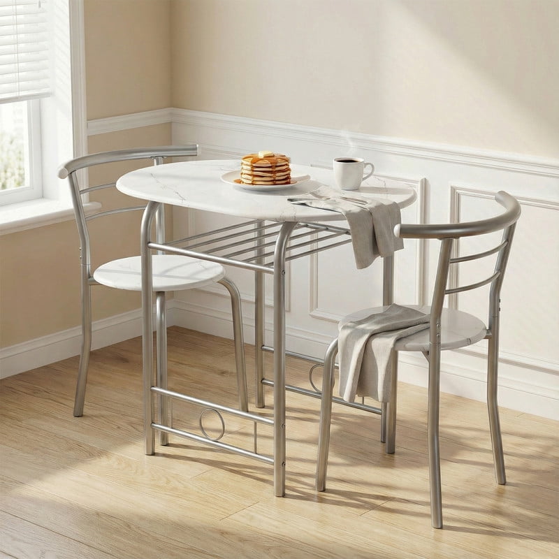 Vineego 3-Piece Dining Set for 2,Small Space Saving Kitchen Breakfast Table and 2 Wooden Chairs,White