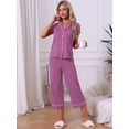 thumbnail image 2 of DARING DIVA Women's Capri Pajamas Short Sleeve Button Down Tops with Pants Set S Purple, 2 of 7