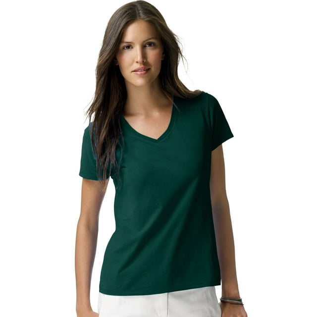 Hanes T-Shirt à Col en V Nano-T pour Femmes, P, Vert Forêt Profond