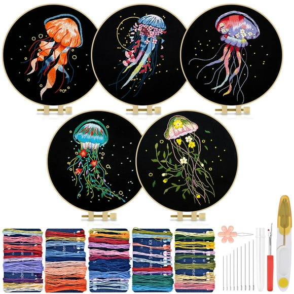 Kit de bordado TINDTOP Jellyfish para adultos con tela de bordar