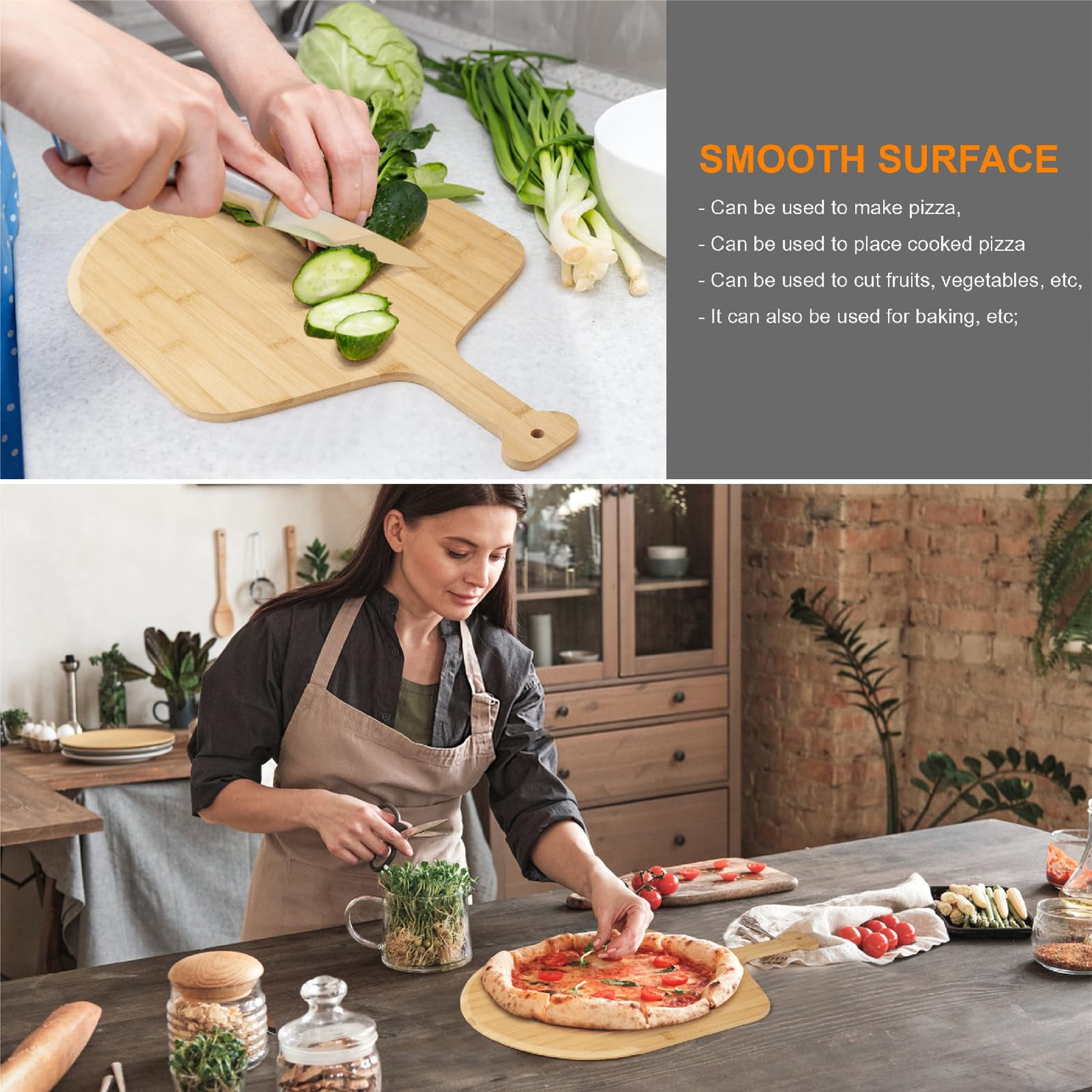 12 Inch With Grooves - 2 Pizza Peel Set, Double-Sided Use Board for Bread Cheese Vegetable Fruits
