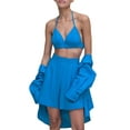 thumbnail image 2 of SAYOO 3 Pieces Female Suit Set, Solid Color Lapel Long Sleeve Button-Down Shirt+ Halter Neck Vest+ Shorts, S/M/L, 2 of 9