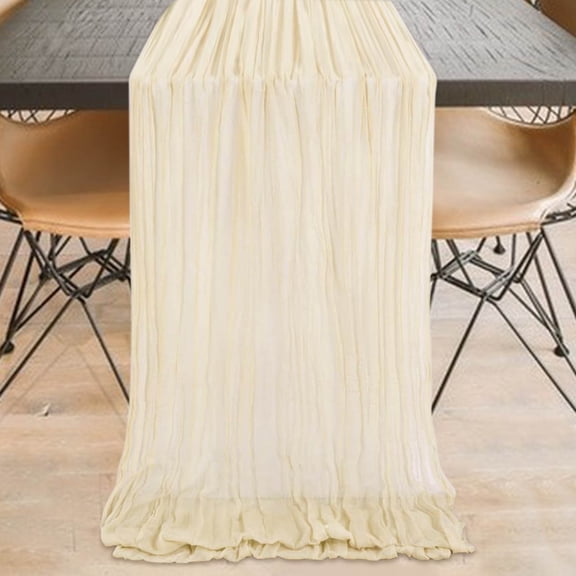 Btomtd Pleated Gauze Table Runner for Home Daily and Festice Decor, Wedding Party Table Cloth in Rustic Style, Holiday Table Decoration Runners and Cover, 118"x35", Beige