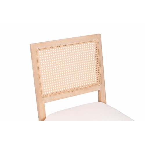 Set of 2 Mid-Century Modern Farmhouse Rattan Dining Chairs, Beige Cane Low Back, Natural Solid Wood Frame