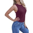 thumbnail image 3 of Argulvti Women Solid Color Tank Tops Polyester Crew Neck Sleeveless Leisure Vests Tops Streetwear, 3 of 7