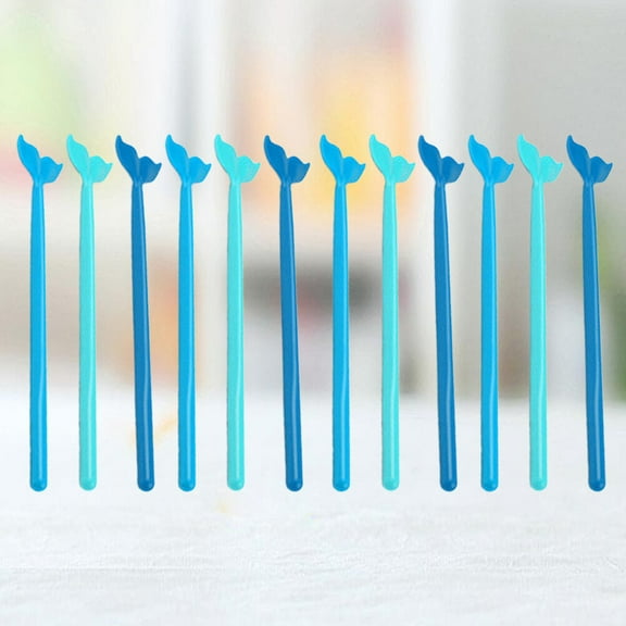 FRCOLOR Whale Tail Stirring Stick for Coffee Use Blue PP Material Perfect for Parties and Hawaii Events 12pcs