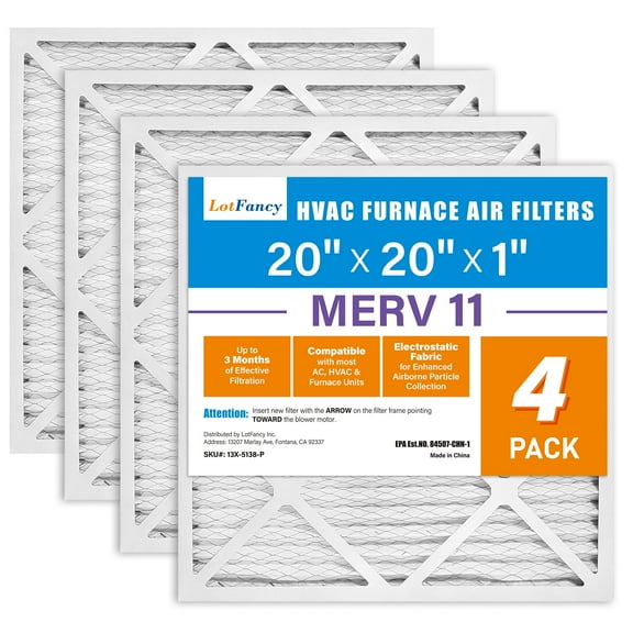LotFancy 20x20x1 Air Filters, 4 Pack, MERV 11 Pleated HVAC AC Furnace Air Filters