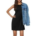 thumbnail image 4 of SMihono Womens Summer Mini Dress Casual Loose Sleeveless Crewneck Solid Slit Basic T Shirt Dresses with Pockets Black XL, 4 of 9