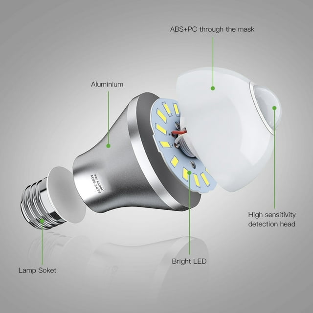 Sensor De Bombilla Con Movimiento, Bombillas Lideró A Pir Inteligentes E27 De 9W Con Encendido/APAGADO AUTTICO, Luces De Seguridad Para Exteriores, Interiores, Para El Hogar,
