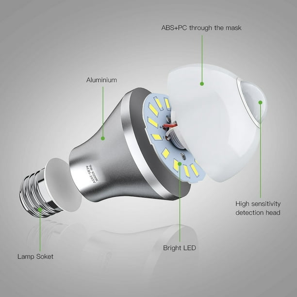 Sensor De Bombilla Con Movimiento, Bombillas Lideró A Pir Inteligentes E27 De 9W Con Encendido/APAGADO AUTTICO, Luces De Seguridad Para Exteriores, Interiores, Para El Hogar,
