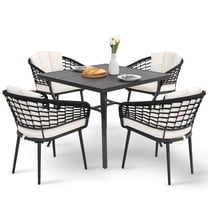 Nuu Garden Outdoor 5 Piece Aluminum Dining Set with 4 Woven Rope Chairs and 1 36" Square Table, 1.97" Thick Soft Cushions and All-Weather Powder-Coated Frame, Black