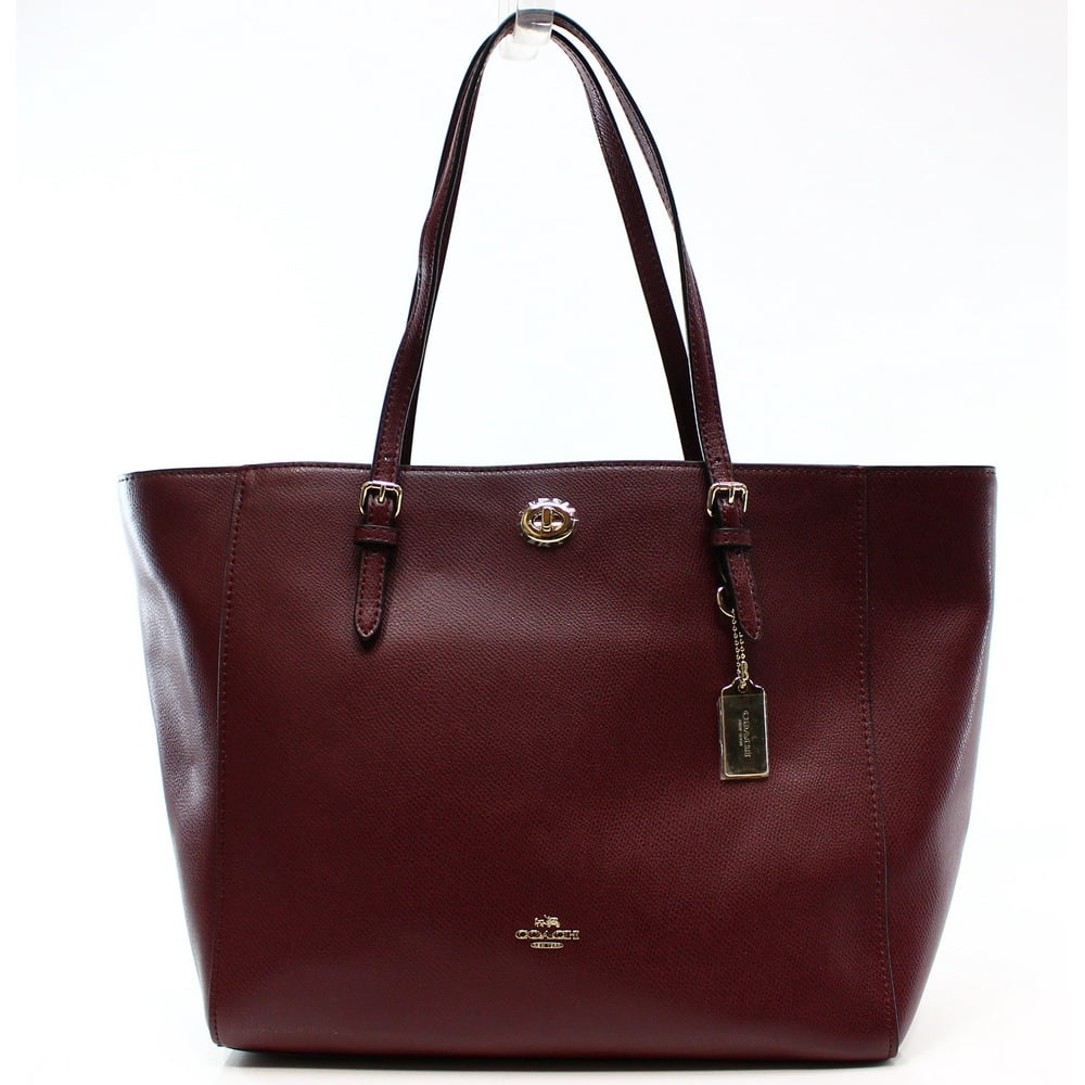 Coach Coach NEW Red Burgundy Crossgrain Leather Turnlock Large Tote