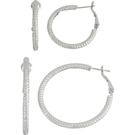 X & O Silver-Tone Knife-Cut Hoop Earring Set, Sizes 30mm/40mm, 2 Pairs