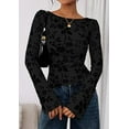 thumbnail image 3 of PRETTYGARDEN Women Long Sleeve Floral Mesh Tops Blouse Fall Trendy Boat Neck Ruched Fitted Shirt Going Out Date Outfits, 3 of 7