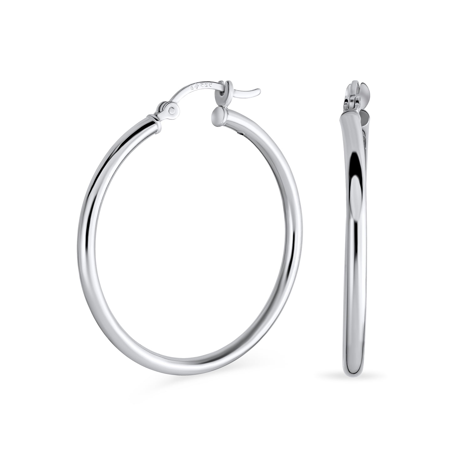 925 Sterling Silver Thin Hoop Earrings High Polished 1.5mm Many sizes