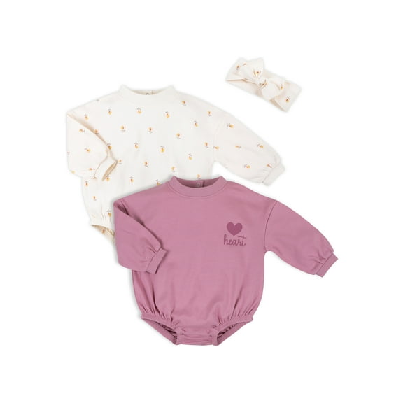 Little Star Organic Baby Girl 2Pk Sweatshirt Rompers, Size Newborn-12M