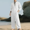 thumbnail image 2 of Men's Suit 2 Piece Set Casual Long Sleeve Round Neck Shirts Elastic Waist Loose Long Pants Vacation Outfits (XL, White), 2 of 4