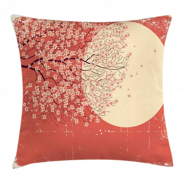 Spring Throw Pillow Cushion Cover, Cherry Blossom Sakura Tree Branches