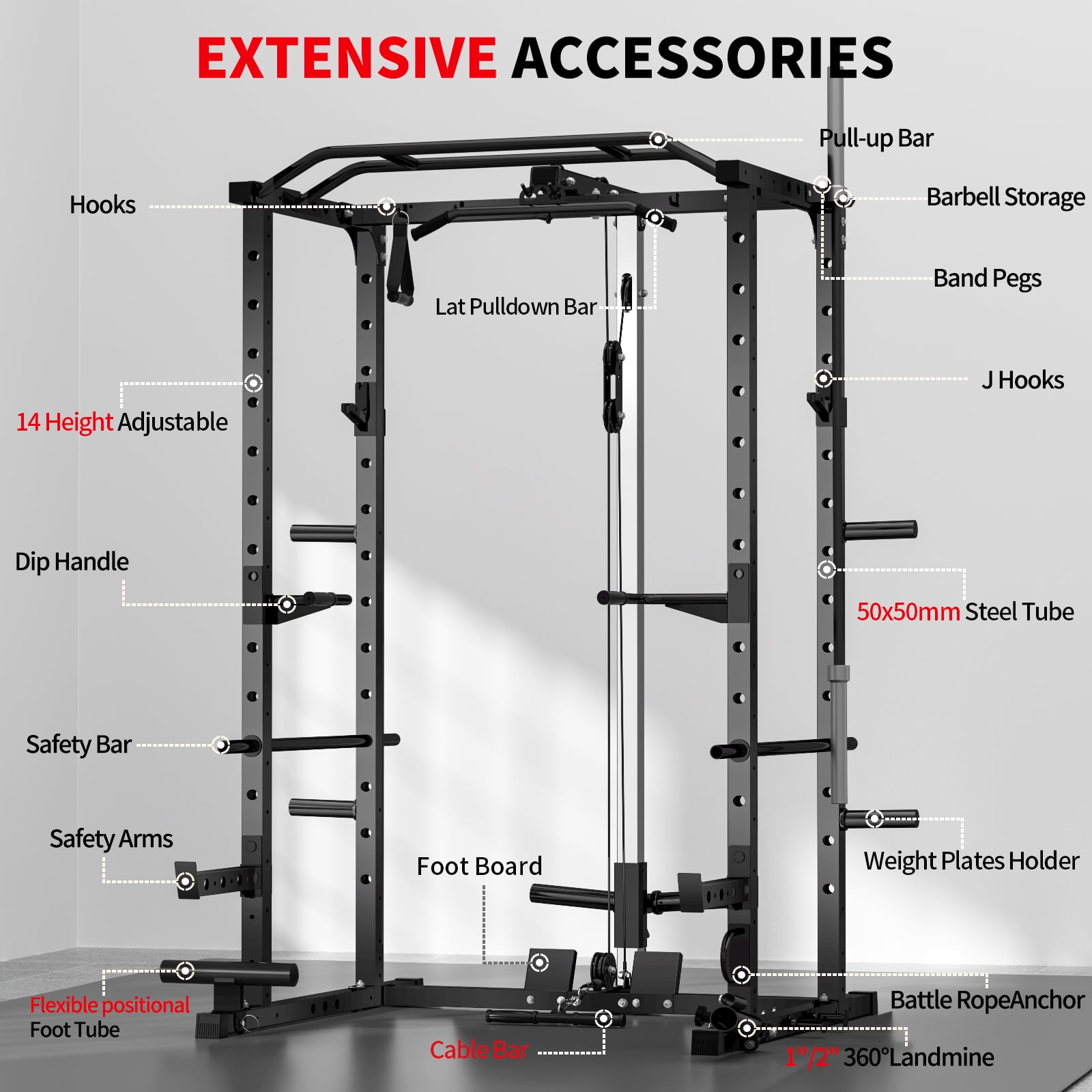 BOGYKIK 2000 lbs Heavy Duty Power Rack with Cable Crossover System, H30 Pro Power Cage with Independent Dual Pulleys, LAT Pulldown & 20+ Attachments for Home Gym