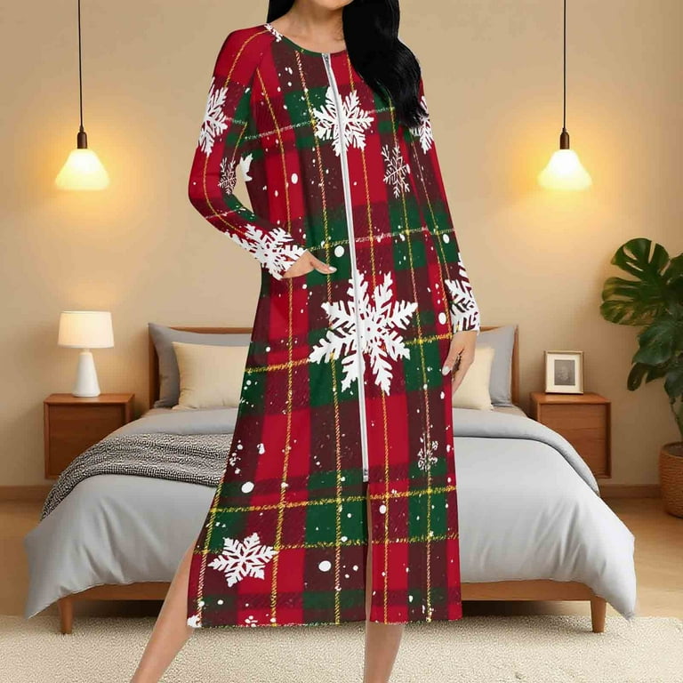 Women Christmas Nightgown Long Sleeve Plaid Sleepwear Zipper Front Warm Flannel Loungewear Holiday Sleep Dress - Walmart.com Women Christmas Nightgown Long Sleeve Plaid Sleepwear Zipper Front Warm Flannel Loungewear Holiday Sleep Dress - Walmart.com