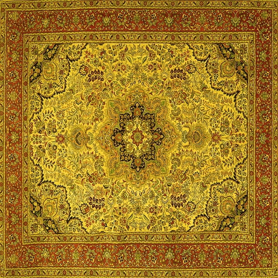 Ahgly Company Indoor Square Medallion Yellow Traditional Area Rugs, 5' Square