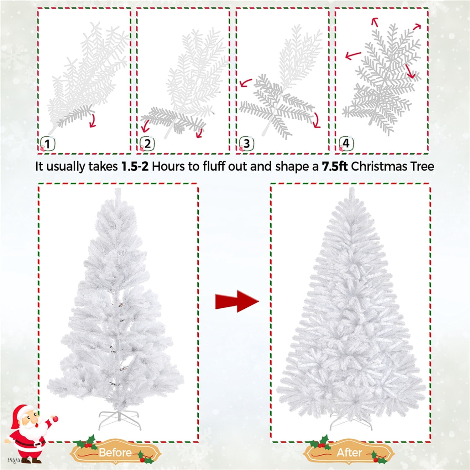 Alden Design 7.5FT Pre-lit Artificial Hinged Christmas Fir Tree with Stand and 550 LED Warm Lights,White