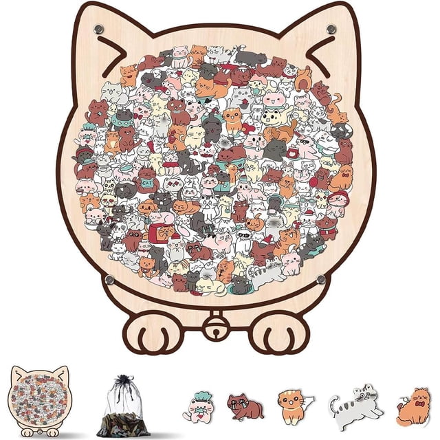 Cat Shaped Puzzles Wooden Cat Jigsaw Puzzles 145 PCS Puzzle Wood Colored