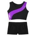 thumbnail image 4 of YIZYIF Girls Shiny Glitters Crop Top with Boy-Cut Shorts Workout Exercise Outfit Set Dance Gym Suit Purple 10, 4 of 5