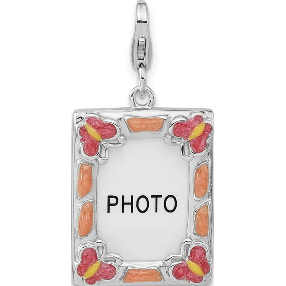 Sterling Silver Rh 3-D Enameled Photo Frame With Lobster Clasp Charm (32.4 X 16.35) Made In China qcc162