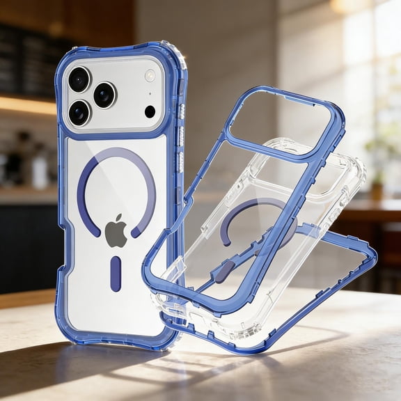 for iPhone 17 Clear Case with Wrist Strap, [Compatible with Mag-Safe] [Anti-Yellowing Transparent] [Military-Grade Protection] Shockproof Slim Magnetic Case for iPhone 17, Darkblue