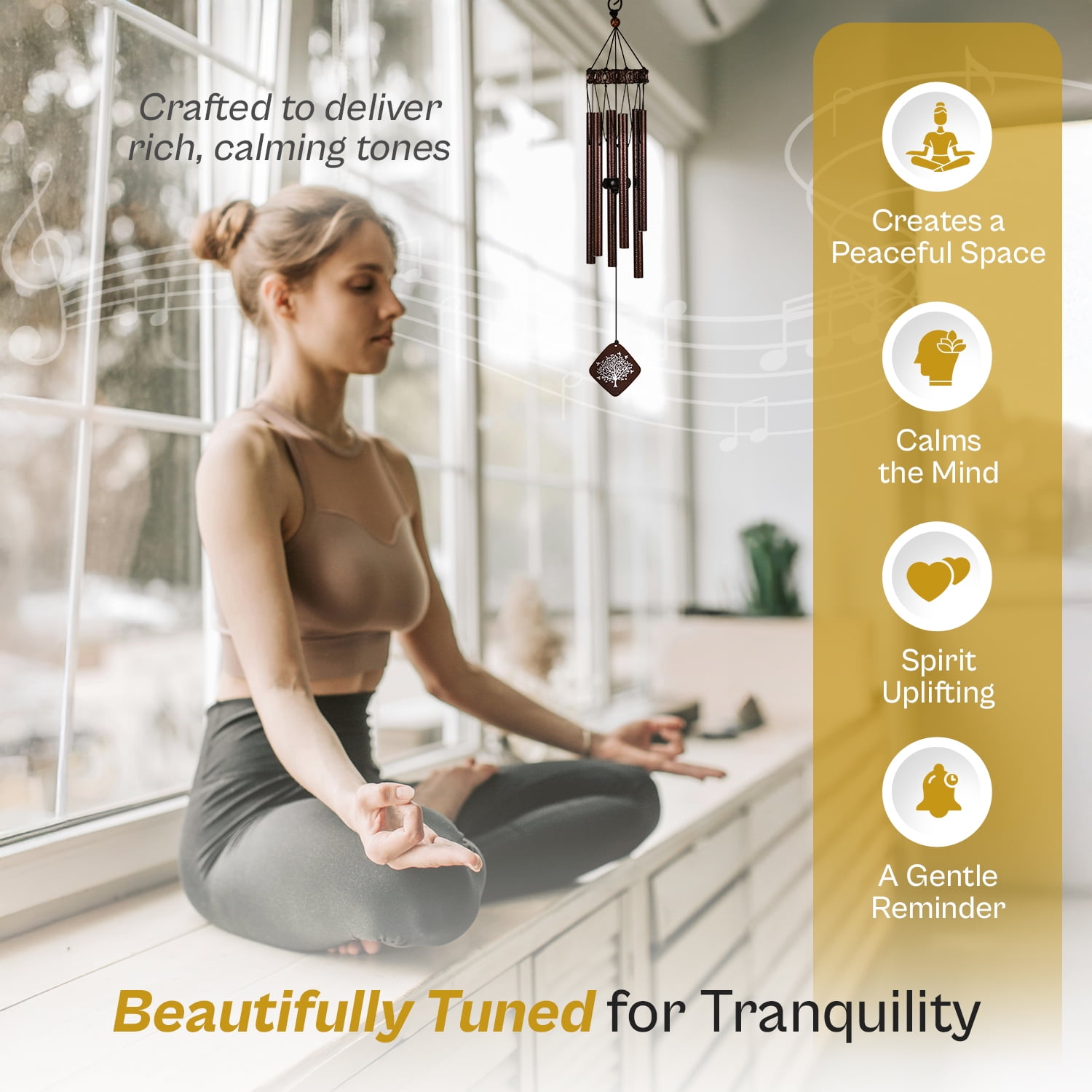 Solsken Home 29 Inch Bronze Aluminum Sympathy Wind Chimes, Gentle Relaxing Tones