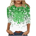 thumbnail image 3 of TaTaai Women's Spring Festival Top Round Neck 3/4 Sleeve Green St. Patrick's Day Print T-Shirt Loose Fit Casual Holiday Blouse Gift, 3 of 5