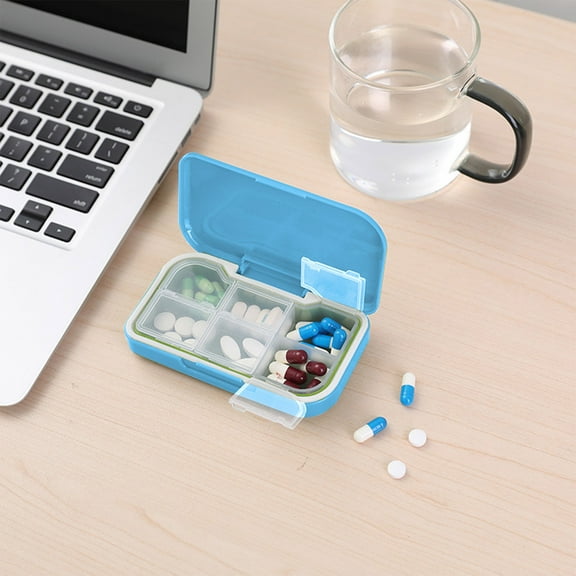Portable Vc Storage Box | 6 Compartment Pill Organizer with Double-Layer Sealing Ring | Travel Vitamin Container 4.41X2.44X0.87 Inches | Blue Plastic Case for Outdoor Activities