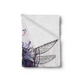 thumbnail image 2 of Skull Soft Flannel Fleece Throw Blanket, Grunge Illustration of Human Skull Dragonfly with Watercolor Splash Sketchy, Cozy Plush for Indoor and Outdoor Use, 50" x 60", Purple Pink Black, by Ambesonne, 2 of 5