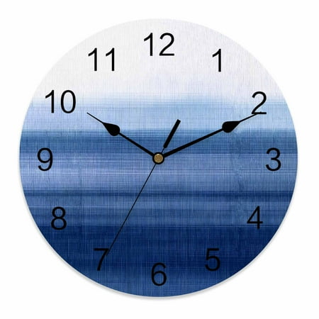 Wall Clock 14 Inch Navy Blue White Round Silent Decorative Wall Clocks Battery Operated for Living Room Bedroom Kitchen Classroom Decor, Abstract Brush Stroke,Large