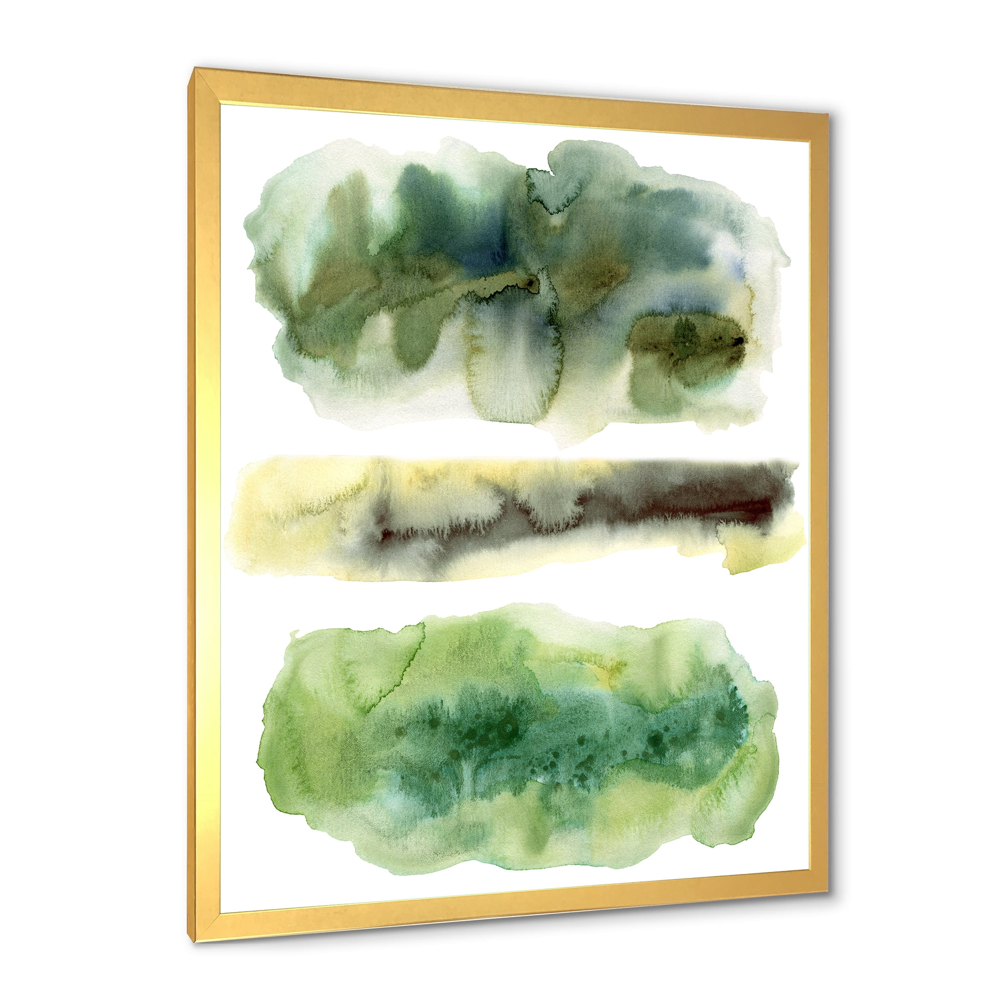 Designart 'Golden Green Abstract Clouds III' Modern Framed Art Print