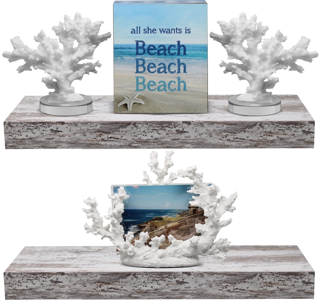 Sorbus 16.25" White Rustic Floating Shelves (Set of 2) – Wall Storage for Décor, Frames, Trophies
