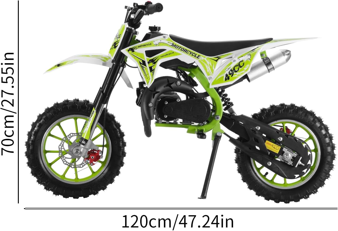 49CC Gas Dirt Bike with 30KM/H Speed, 10-Inch Off-Road Tires & Dual Disc Brakes, 150kg Capacity 2-Stroke Mini Motorcycle for Youth Beginner Riding.