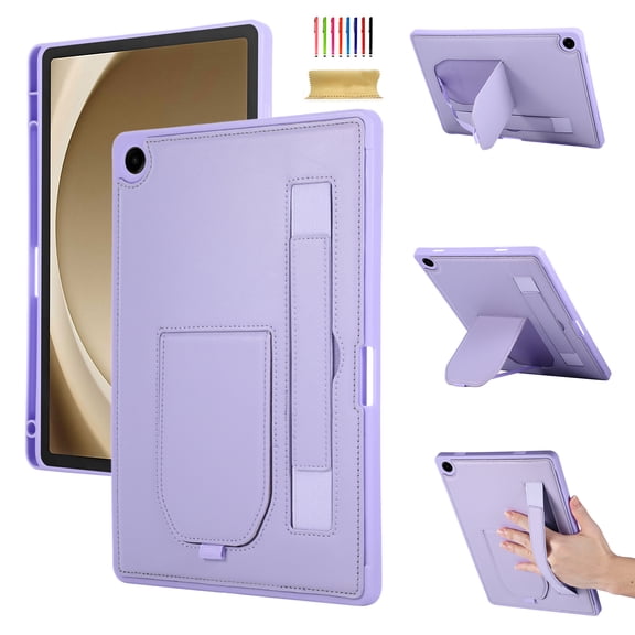 TECH CIRCLE Slim PU Leather Case for Samsung Galaxy Tab A9/A11 (8.7"), Built-in Kickstand, Hand Strap, Stylus Pen Holder, Lightweight Protective Tablet Cover, Purple