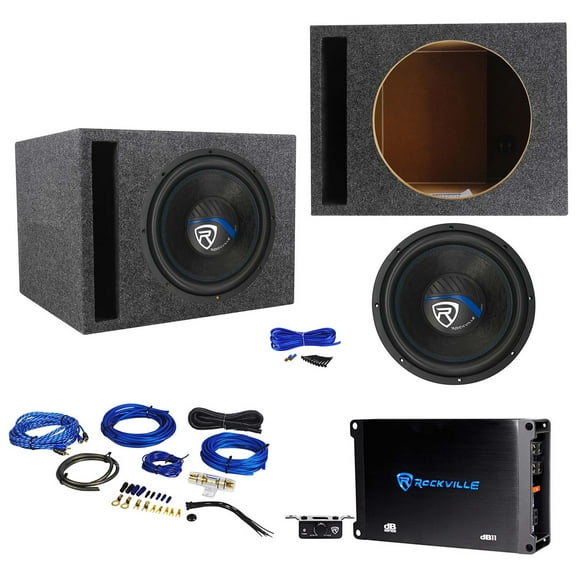 Rockville K5 W12K5S2 12" 1400w Subwoofer Vented Sub Box Mono Amplifier Amp Kit