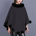 thumbnail image 3 of Women's Luxury Batwing Sleeve Faux Fur Hooded Cloak Poncho Sweater Cape, 3 of 3