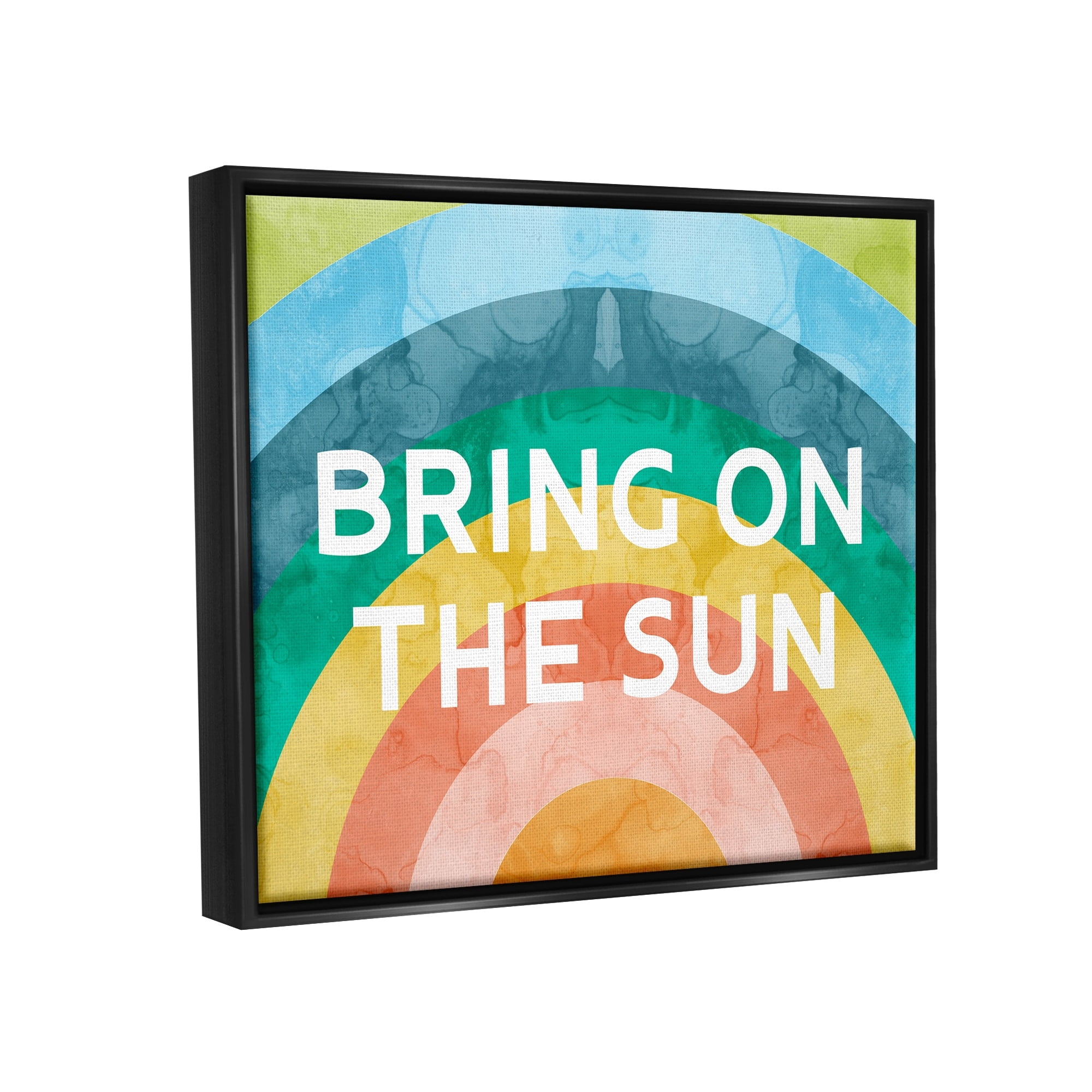 Stupell Industries Bring On The Sun Typography Rainbow Watercolor Detail Graphic Art Jet Black Floating Framed Canvas Print Wall Art, Design by Daphne Polselli