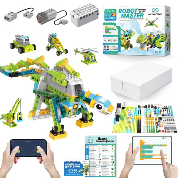 makerzoid Jouet Robot de Codage pour Enfants 6+, 100+ en 1 Robots de Contrôle par Application Jouets de Construction, Trousse de Codage à Égratigner Programmable avec 23 Cours Vidéo, Anniversaire à