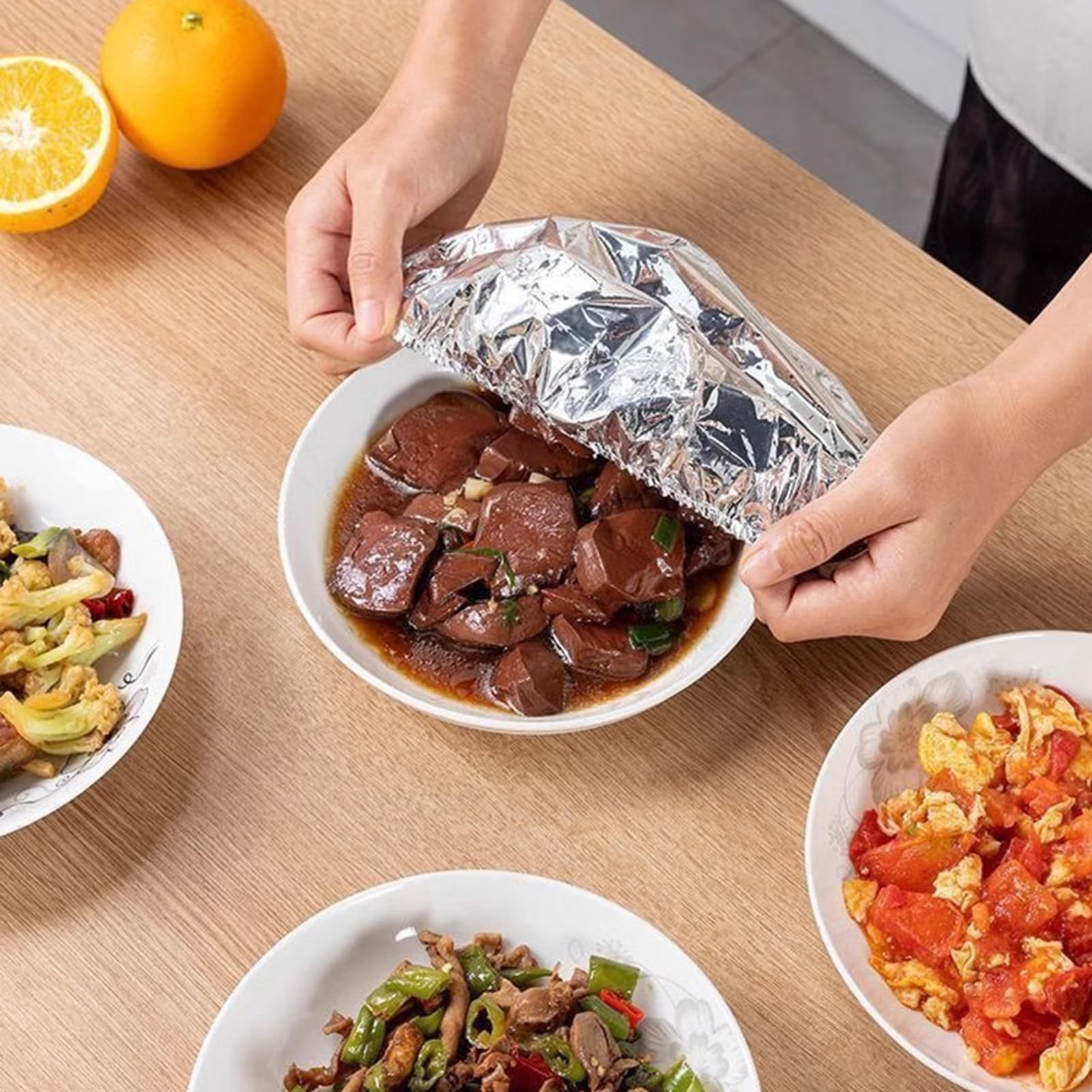 Aluminum Foil Heat Retaining Covers Elastic Edge Reusable Food Wrap Lids for Bowls Plates and Leftover Storage