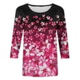 thumbnail image 4 of Black and Friday Deals Clearance under $10 Charella Going Out Tops For Women Color Block Blouse Tee Mid-length 3/4 Sleeves Shirts Woman Casual Tops Sweatshirt Hot Pink_C,XL, 4 of 5