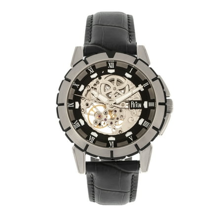 Philippe Automatic Skeleton Leather-Band Watch - Silver/Black/Black